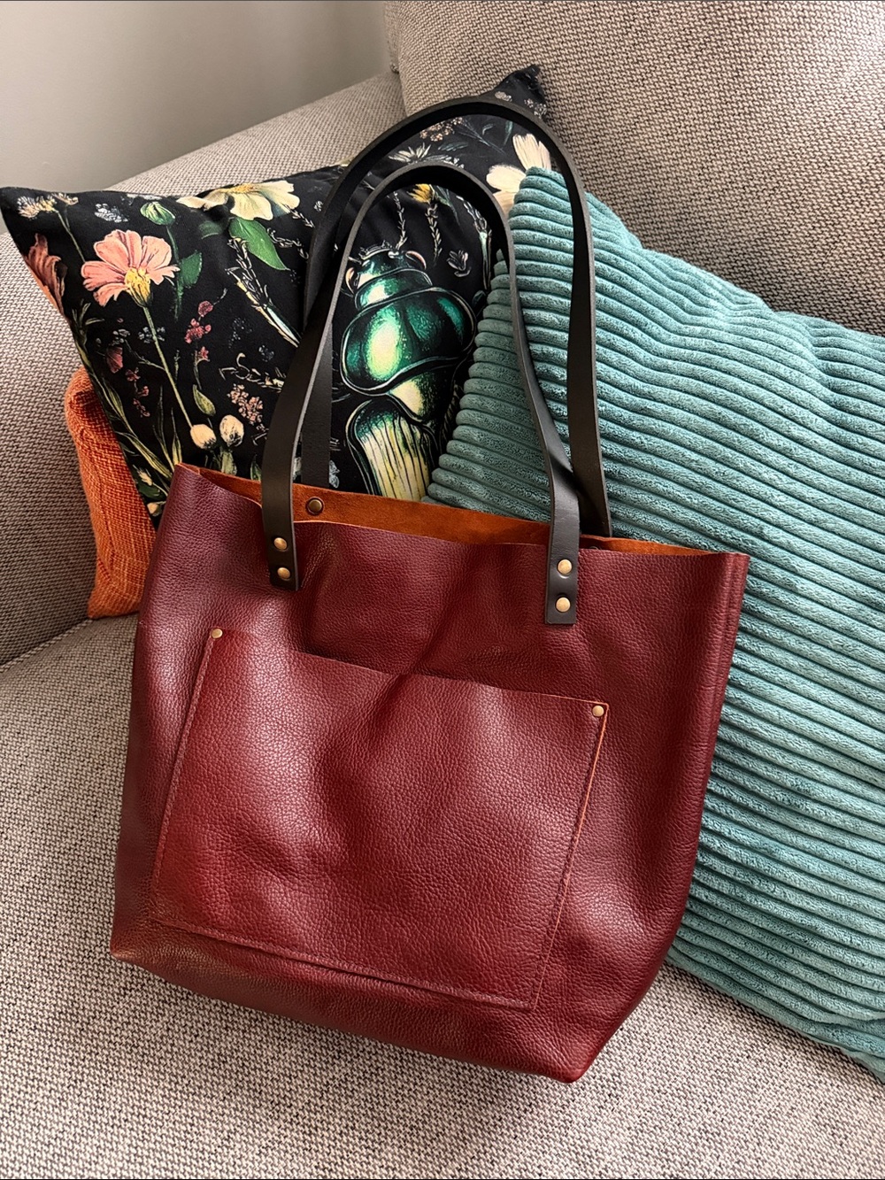 Brand New Pebbled Cognac Portland Leather Medium Tote Bag